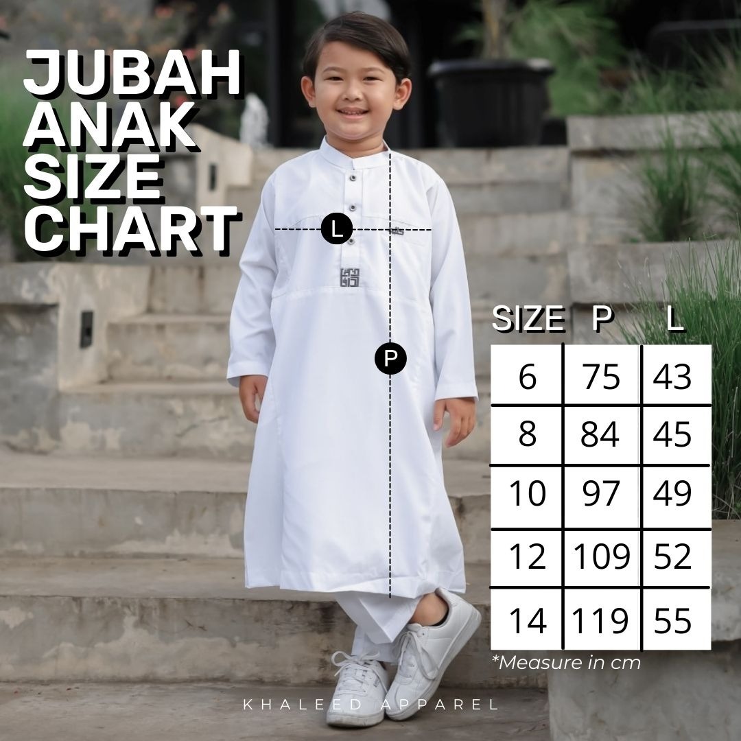 Size Chart Jubah Bafra Anak