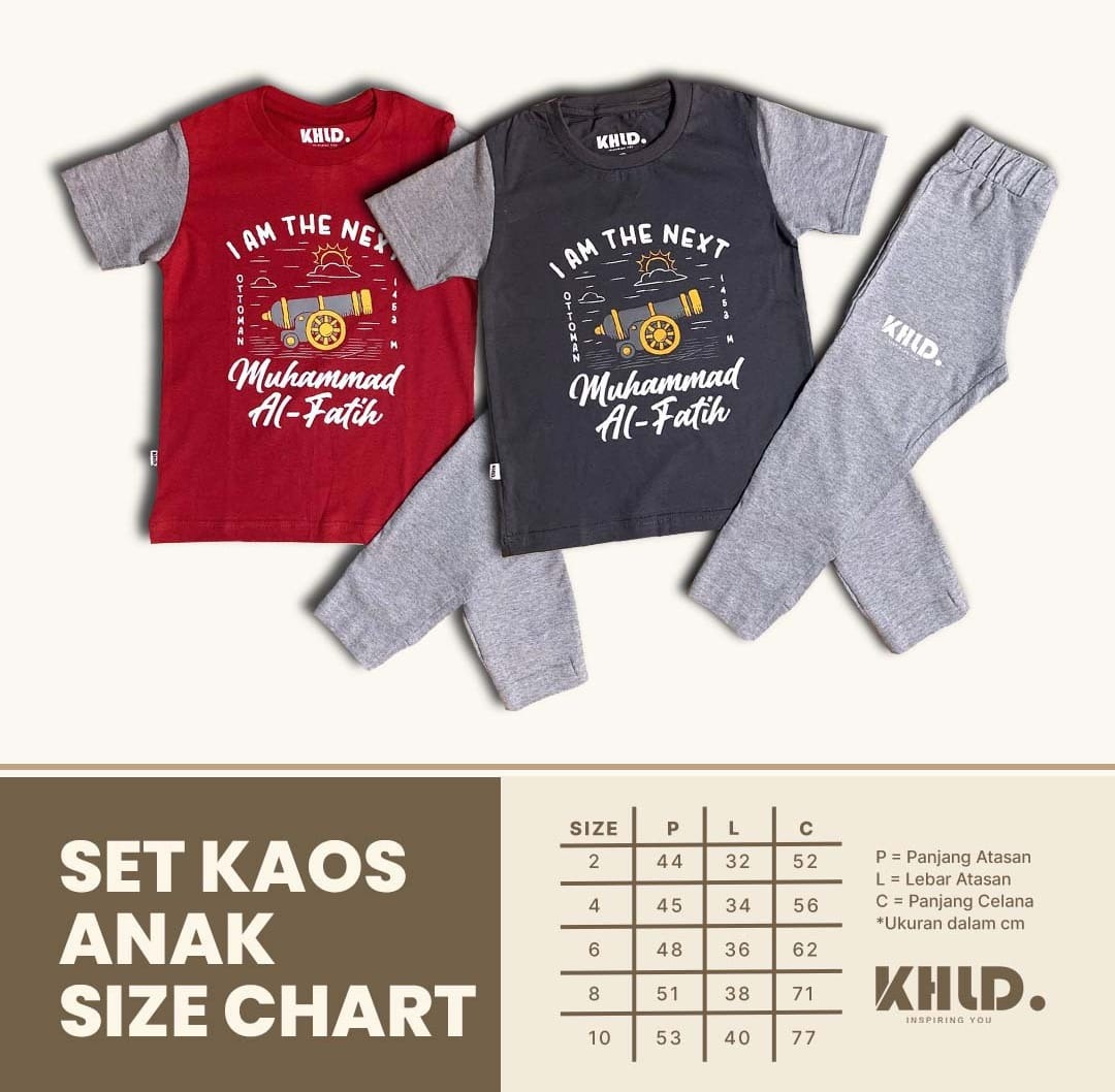 Size Chart Setelan Kaos Anak