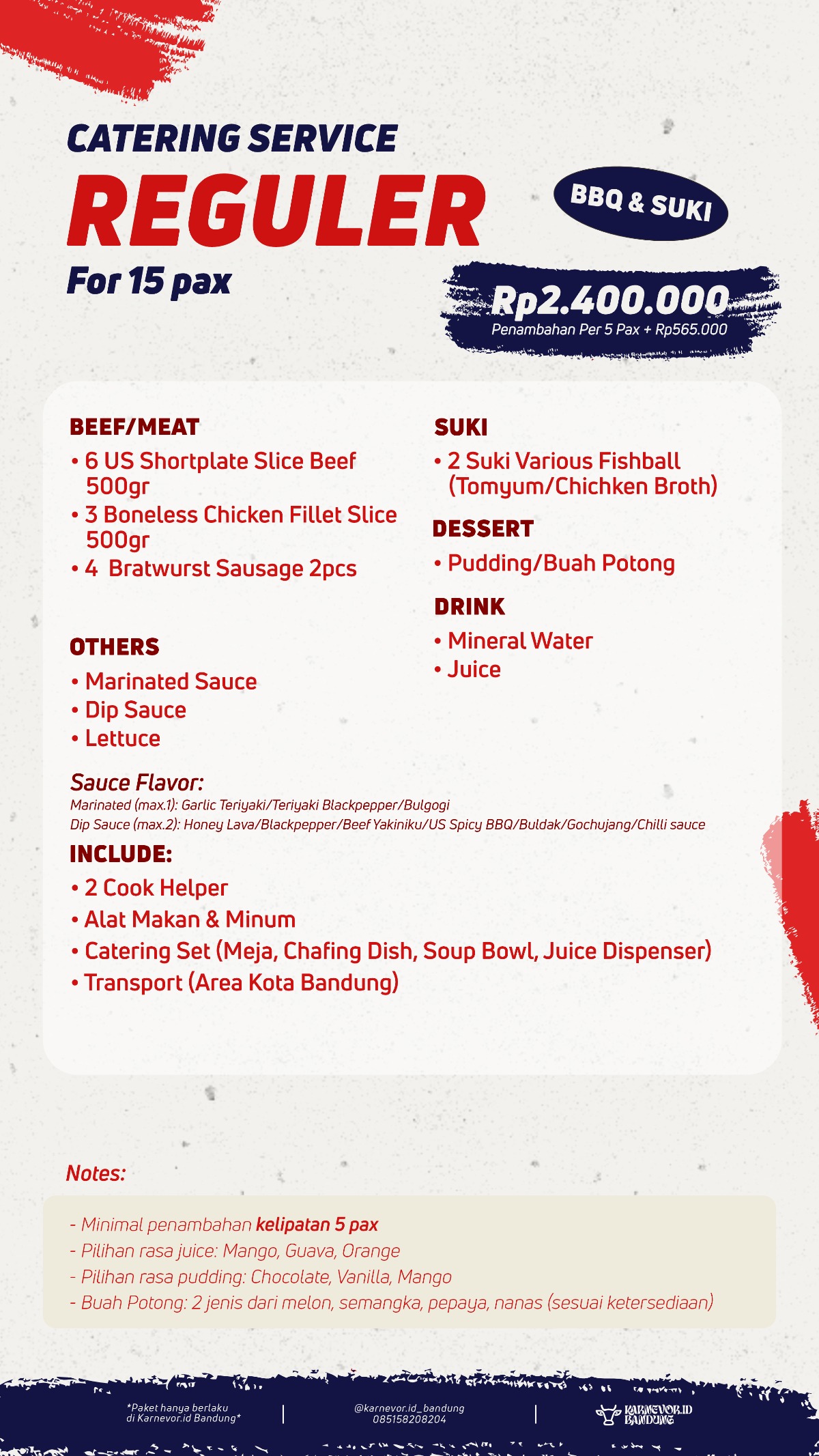 Paket Reguler 15 Pax Home Service Barbeque & Suki Karnevor.id Bandung