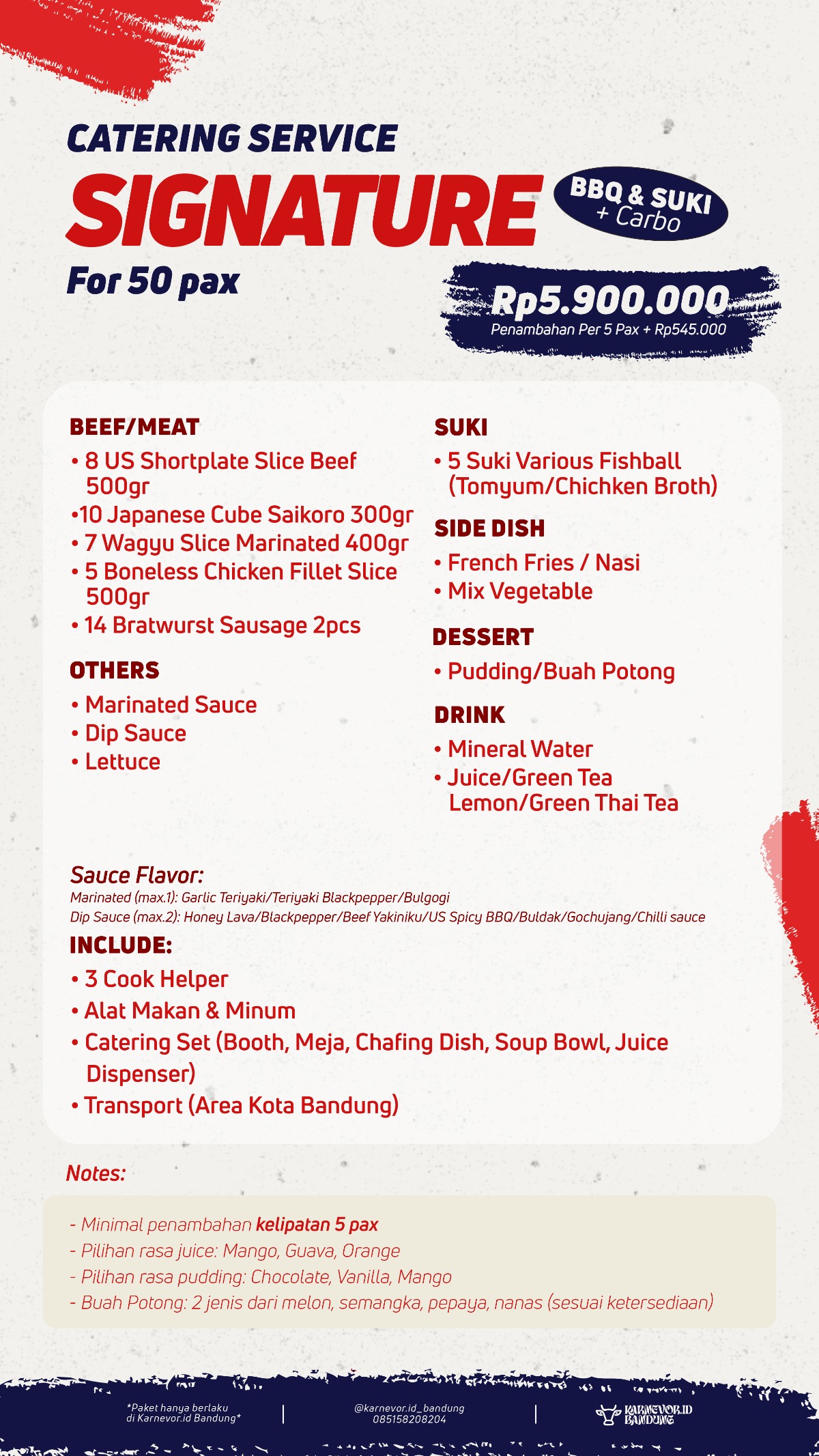 Paket Signature 50 pax Home Service Barbeque & Suki Karnevor.id Bandung