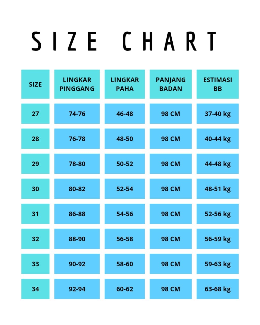 ~ Izinkan toleransi ukuran 1-3 cm karna proses produksi masal