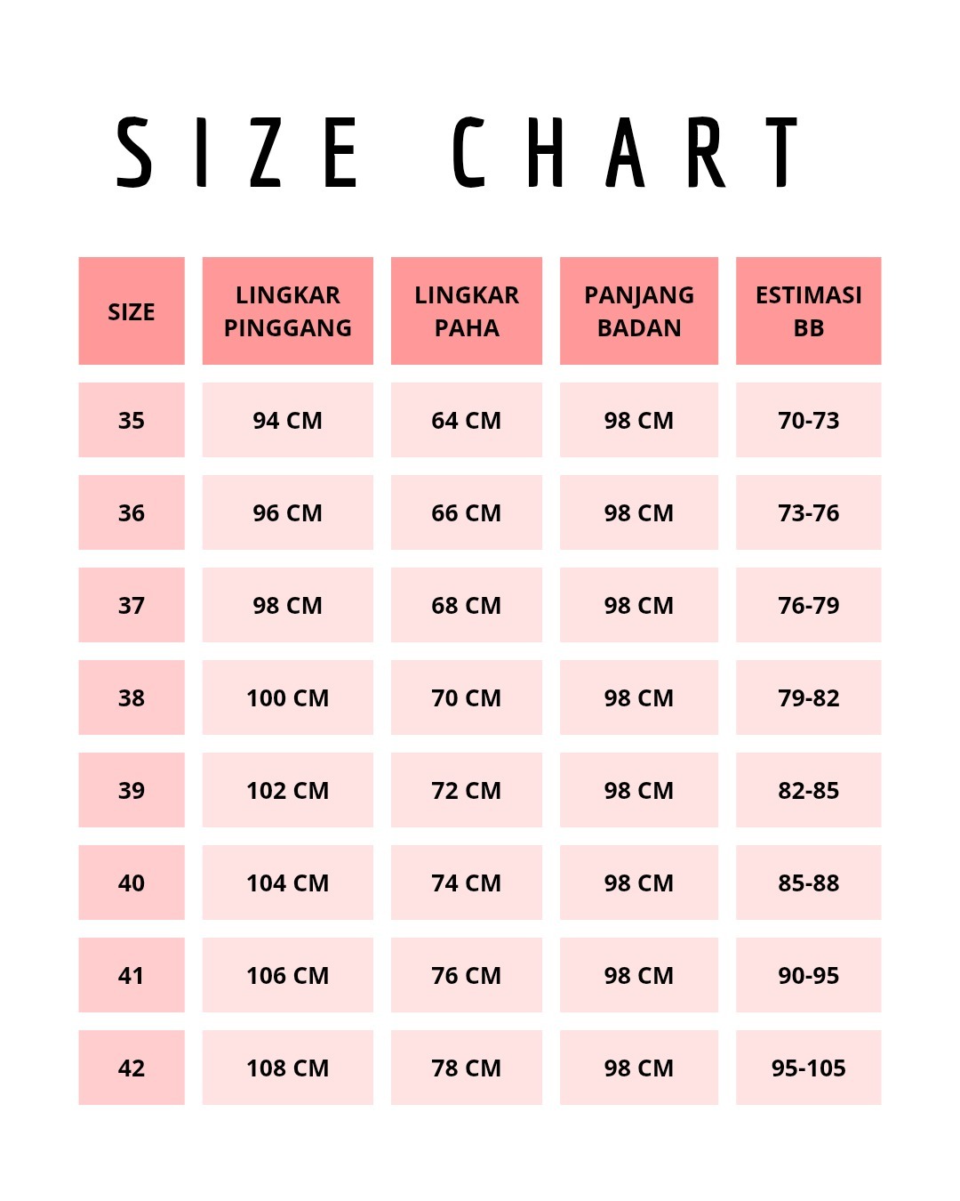 ~ Izinkan toleransi ukuran 1-3 cm karna proses produksi masal