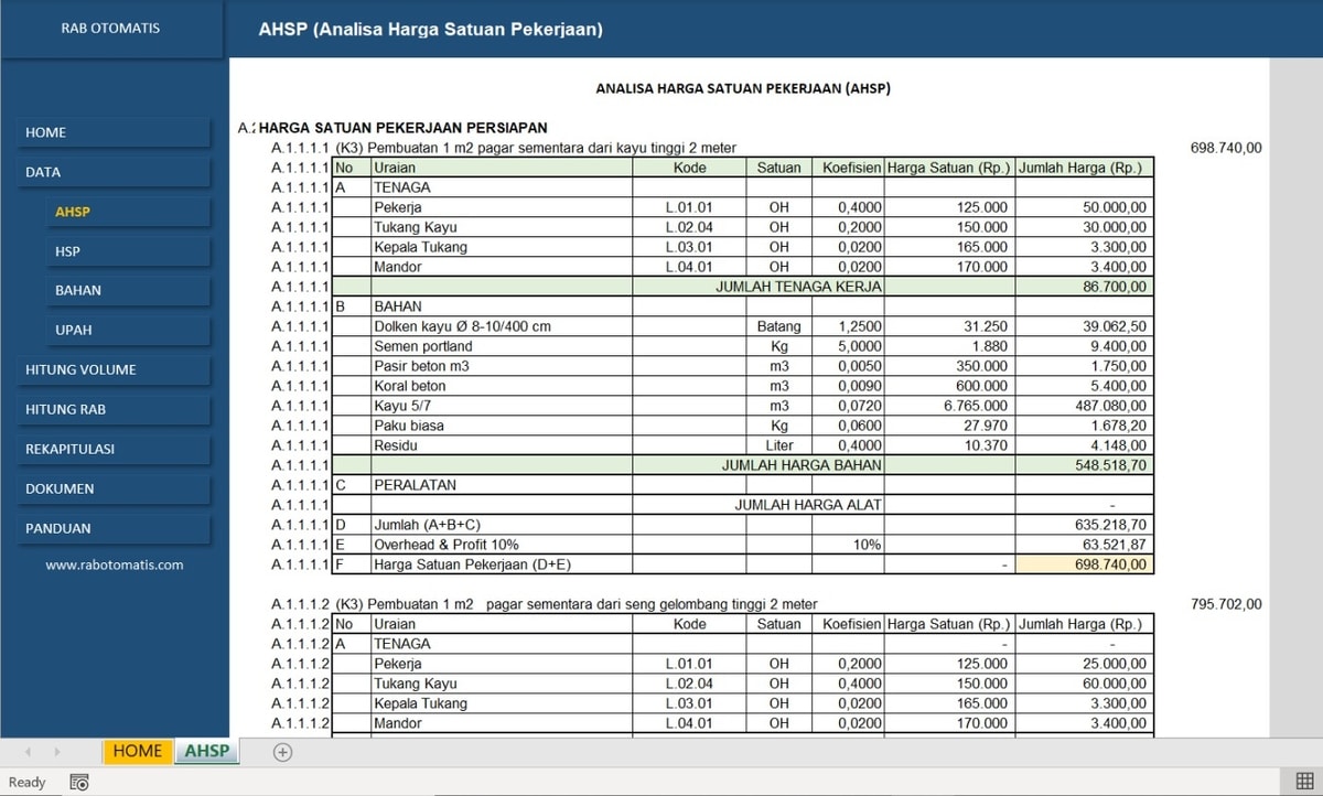 AHSP (Analisa Harga Satuan Pekerjaan)