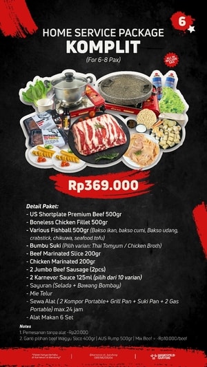 Paket Komplit 8 pax BBQ & Suki Home Service Karnevor.id Bandung