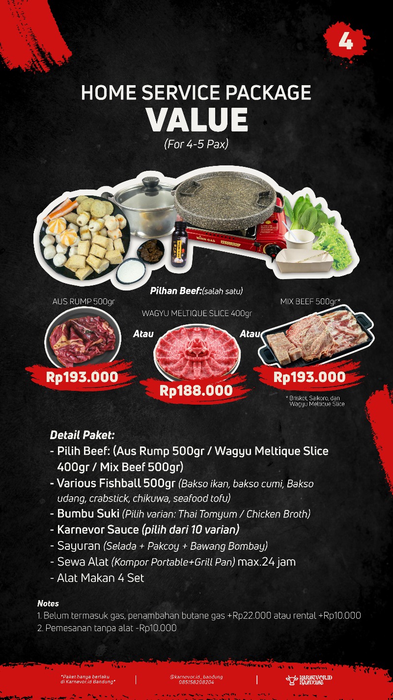 Paket Value 4-5 pax BBQ & Suki Home Service Karnevor.id Bandung