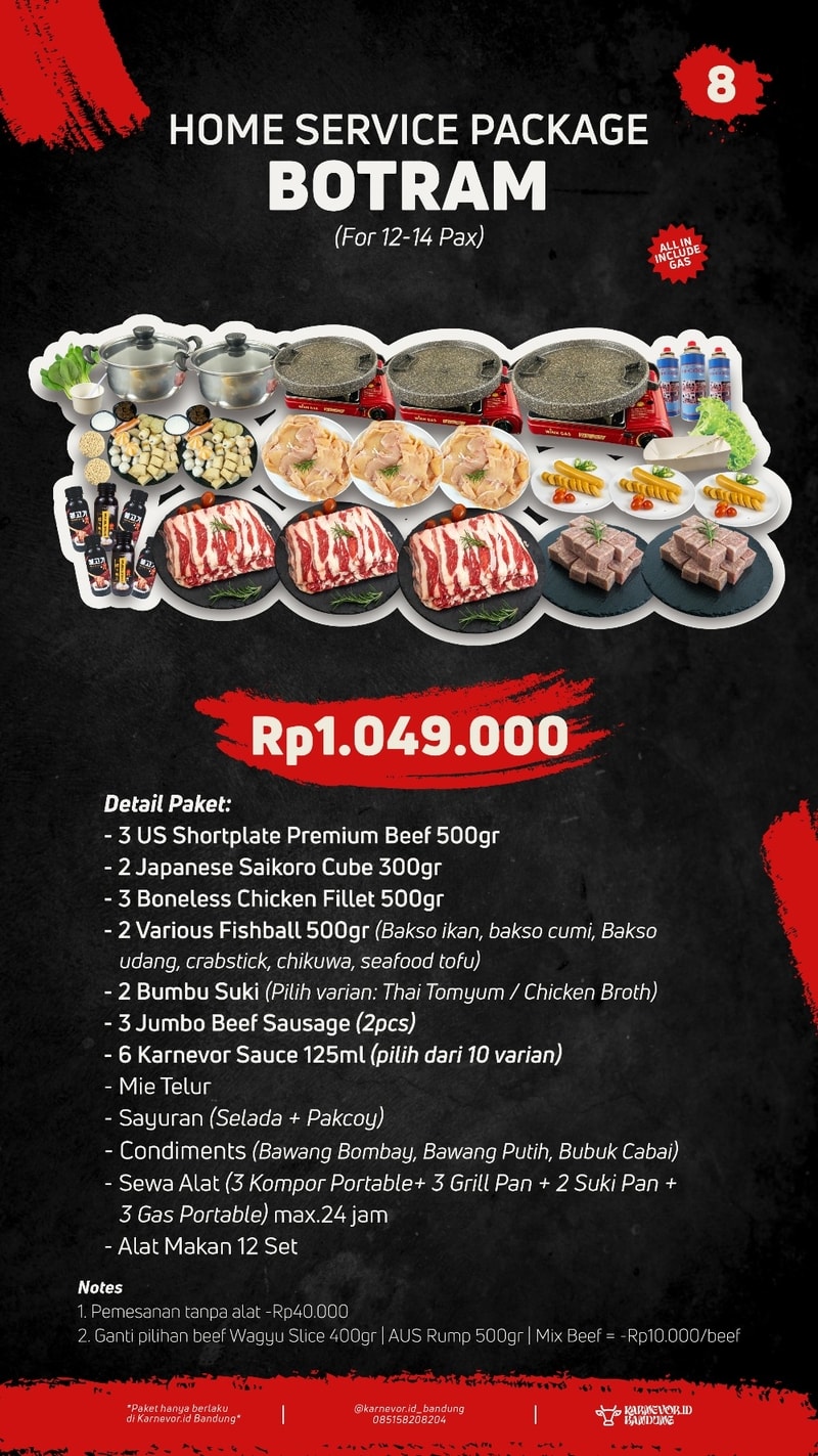 Paket Botram 14 pax BBQ & Suki Home Service Karnevor.id Bandung