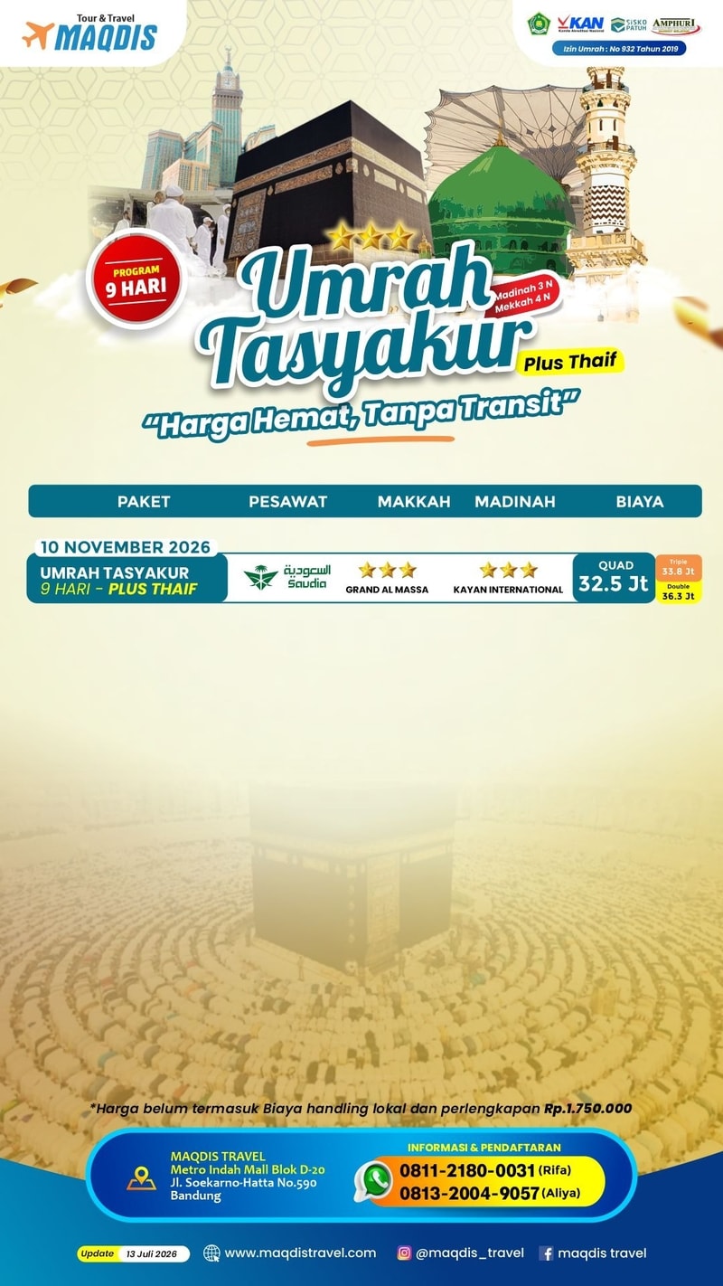 Paket Umroh Plus Thoif 2026
