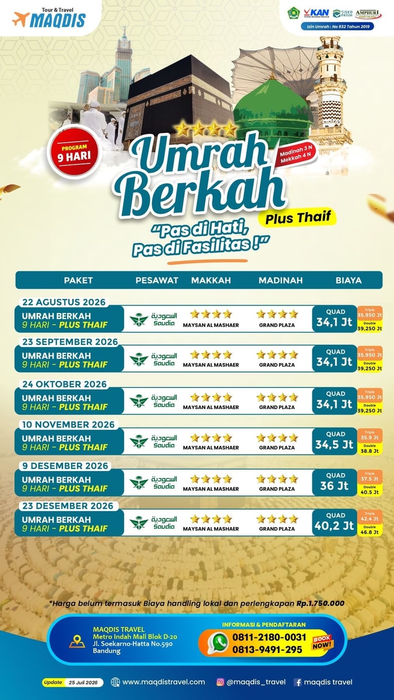 Paket Umroh Plus Thaif 2026