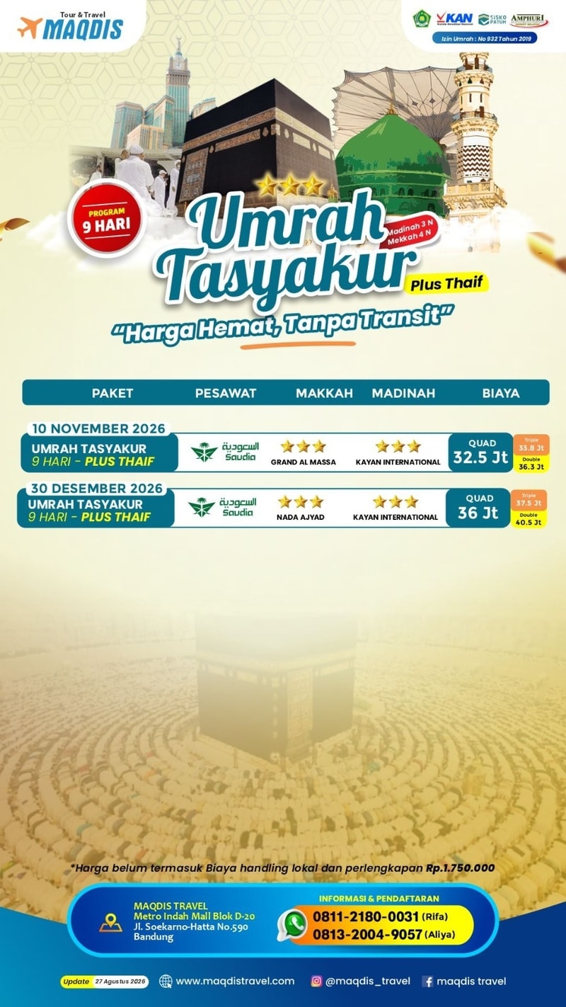 Paket Umroh Plus Thoif 2026